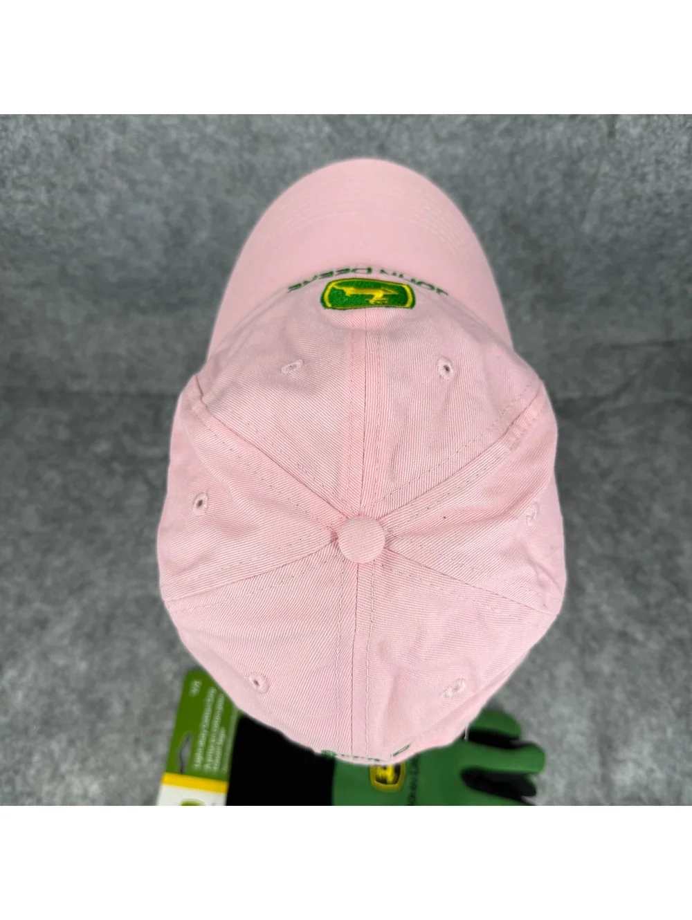 Bundle Girl’s John Deere Adjustable Size Hat Cap & Work Gloves Pink Green 071